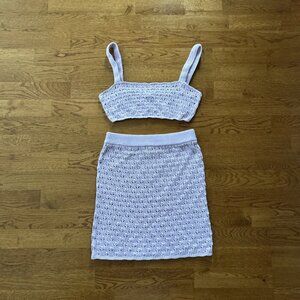 For Love & Lemons SET Charlotte Mini Skirt Crop Bra Top Purple Lavender Knit